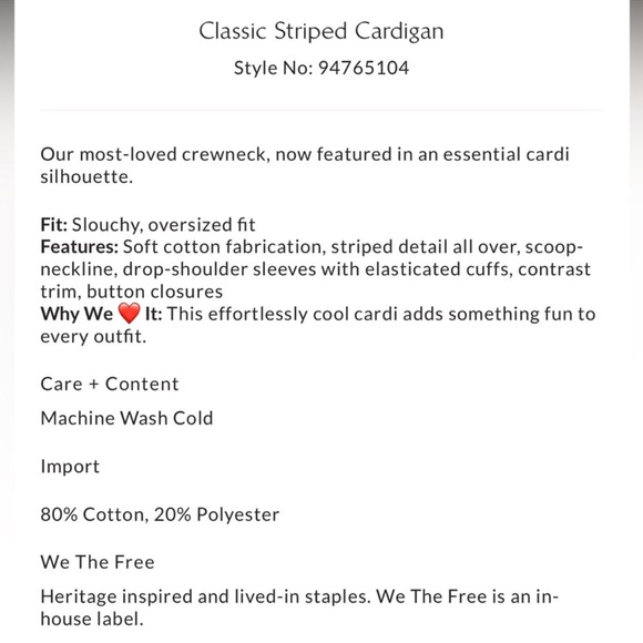 FREE PEOPLE Classic Striped Blue and Cream Sweatshirt Cardigan - Picture 3 of 6